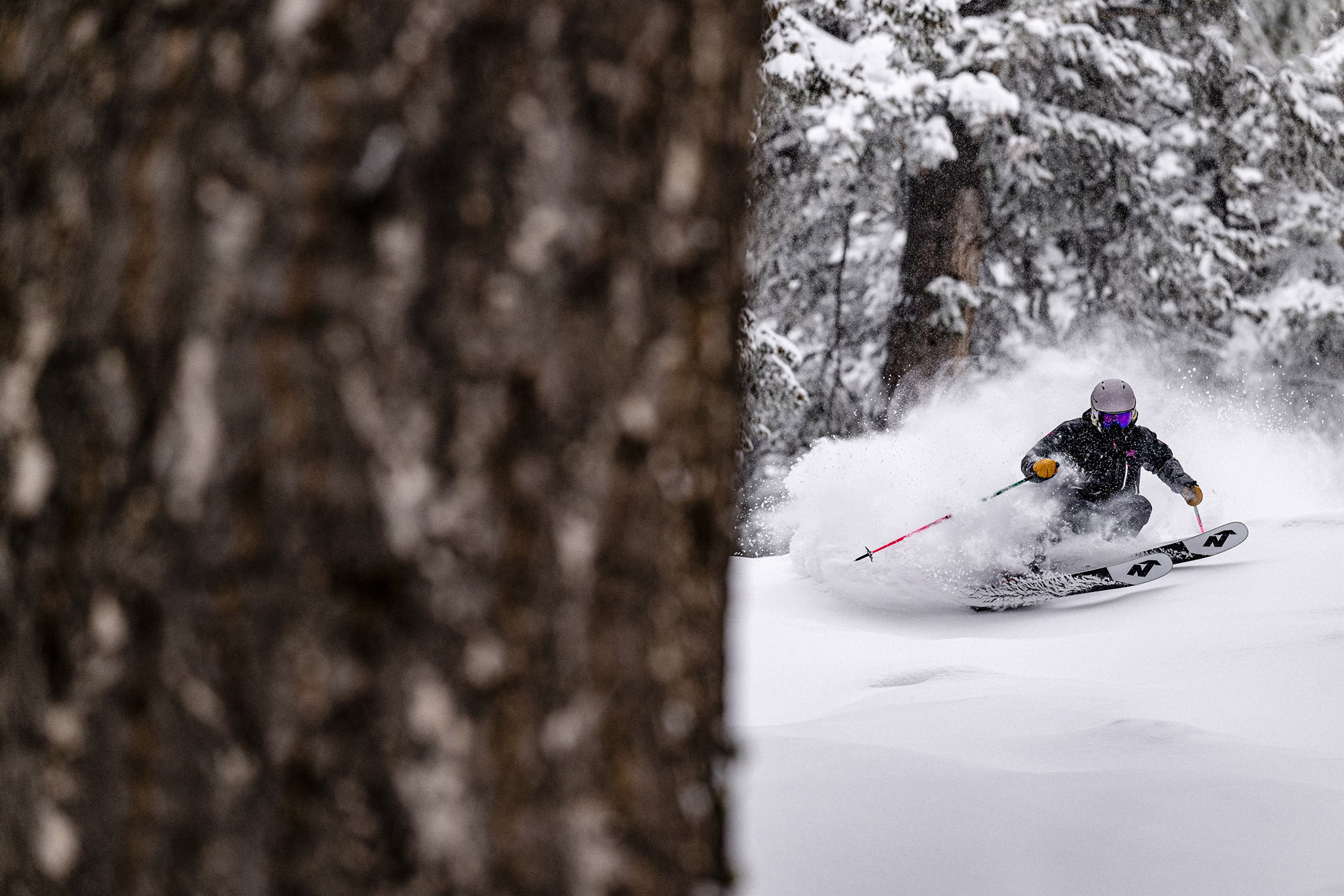 Pro Skier Lucy Sackbauer sking off-piste at Sun Valley Resort