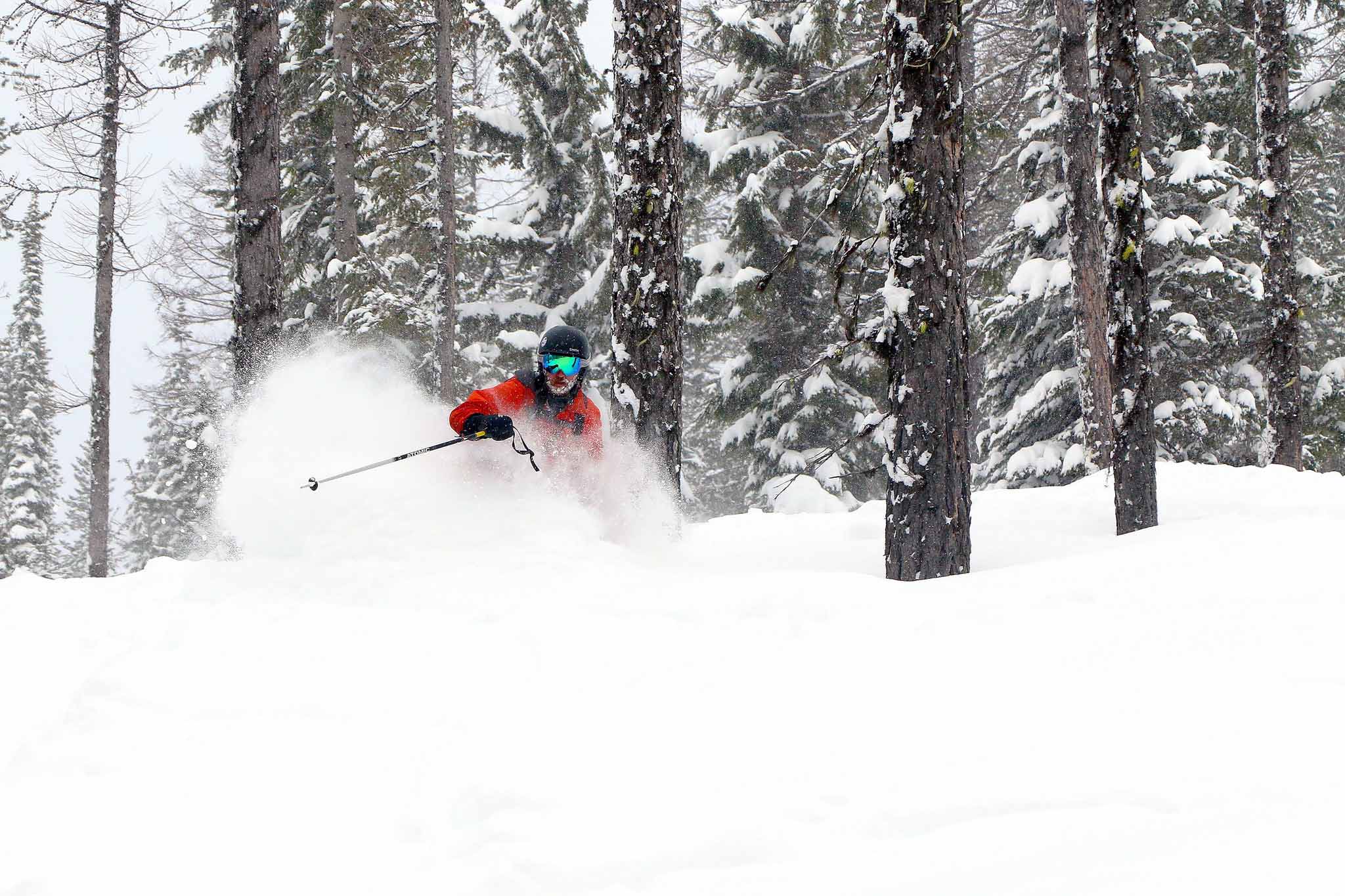 skiing through the trees on Eagle Peak at Lookout Pass